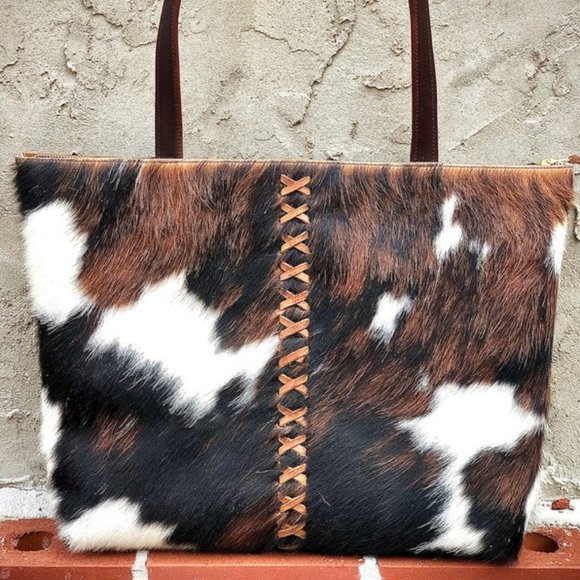 Cowhide Leather tote, Large work and travel bag